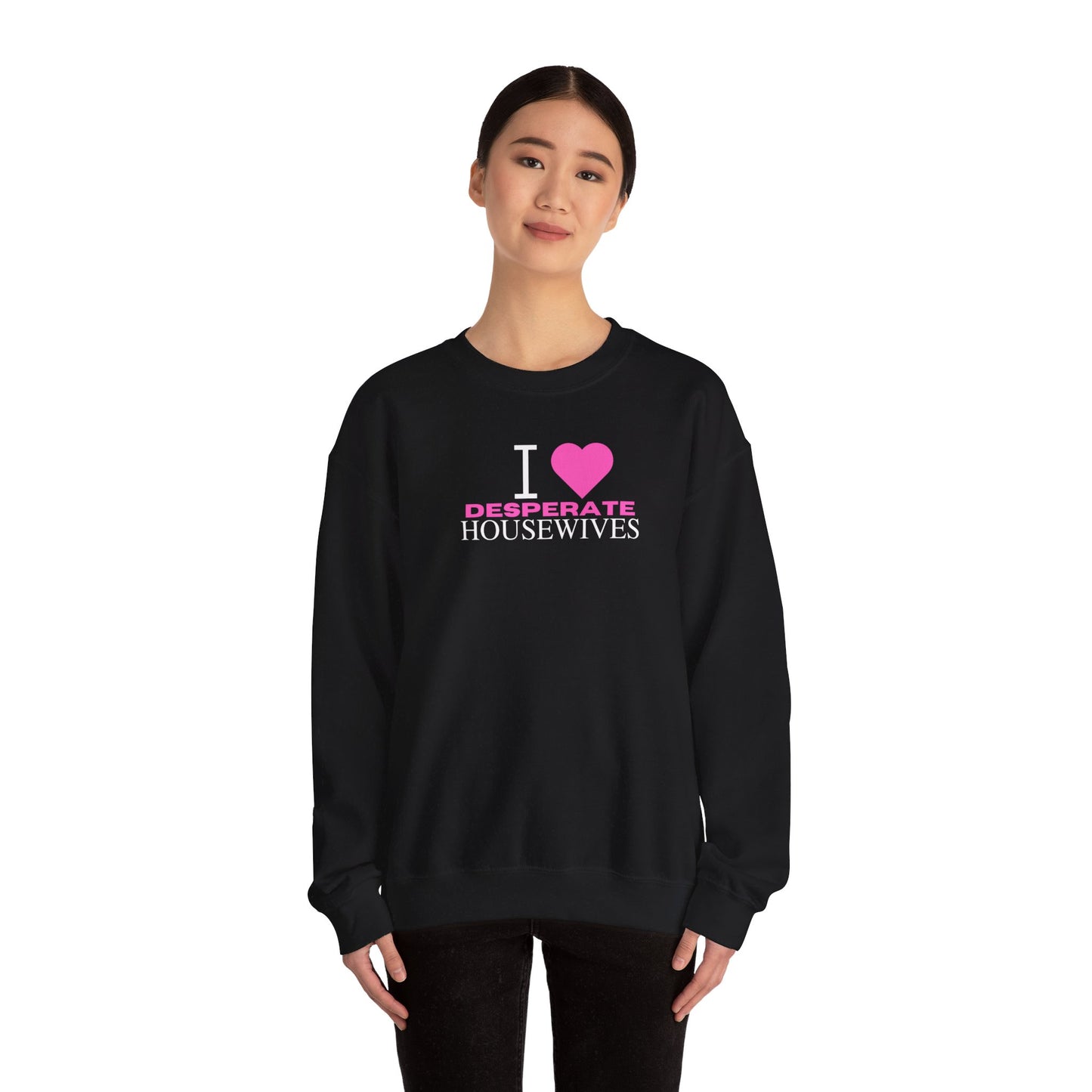 I Heart DH Unisex Heavy Blend™ Crewneck Sweatshirt, White & Pink Text