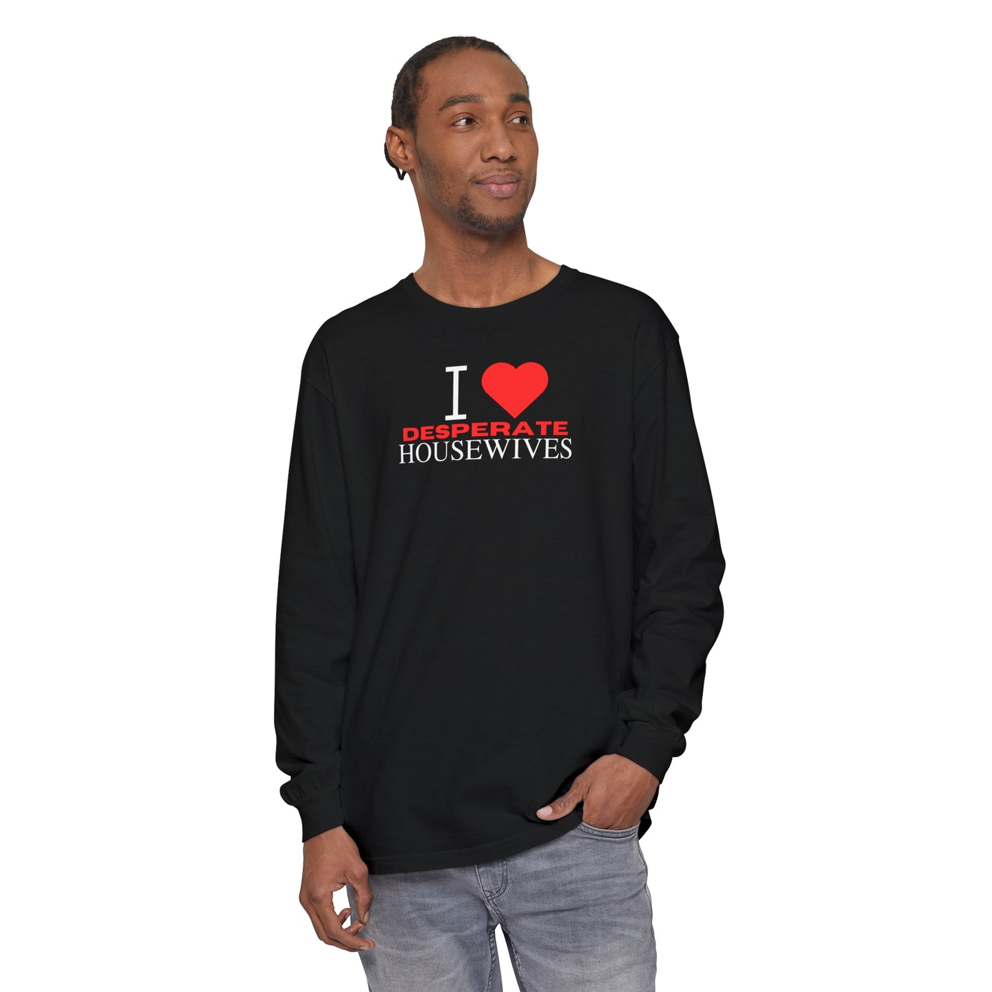 Nicollette Red Heart Unisex Long Sleeve T-Shirt, White Text