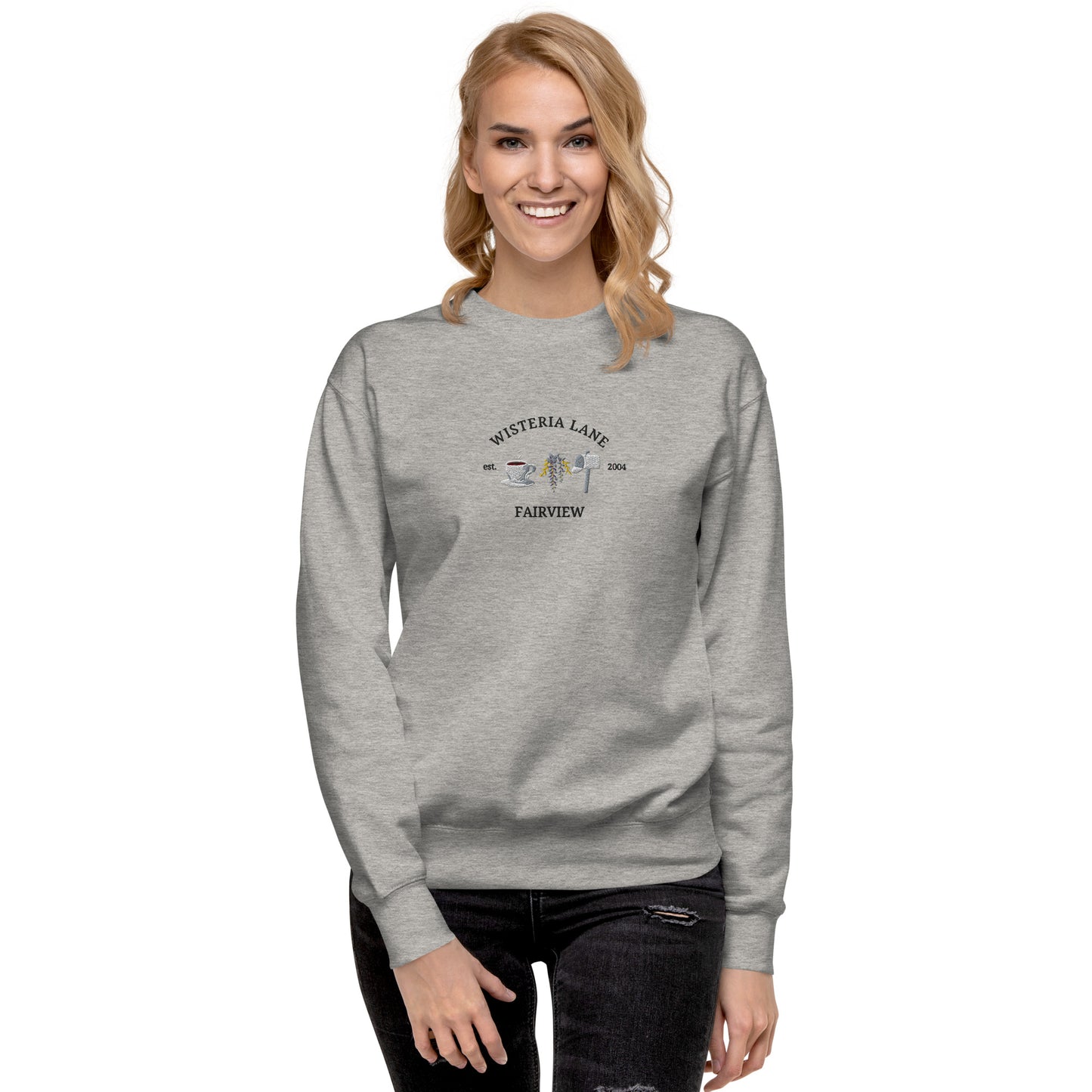 Embroidered Wisteria Lane Unisex Premium Crewneck