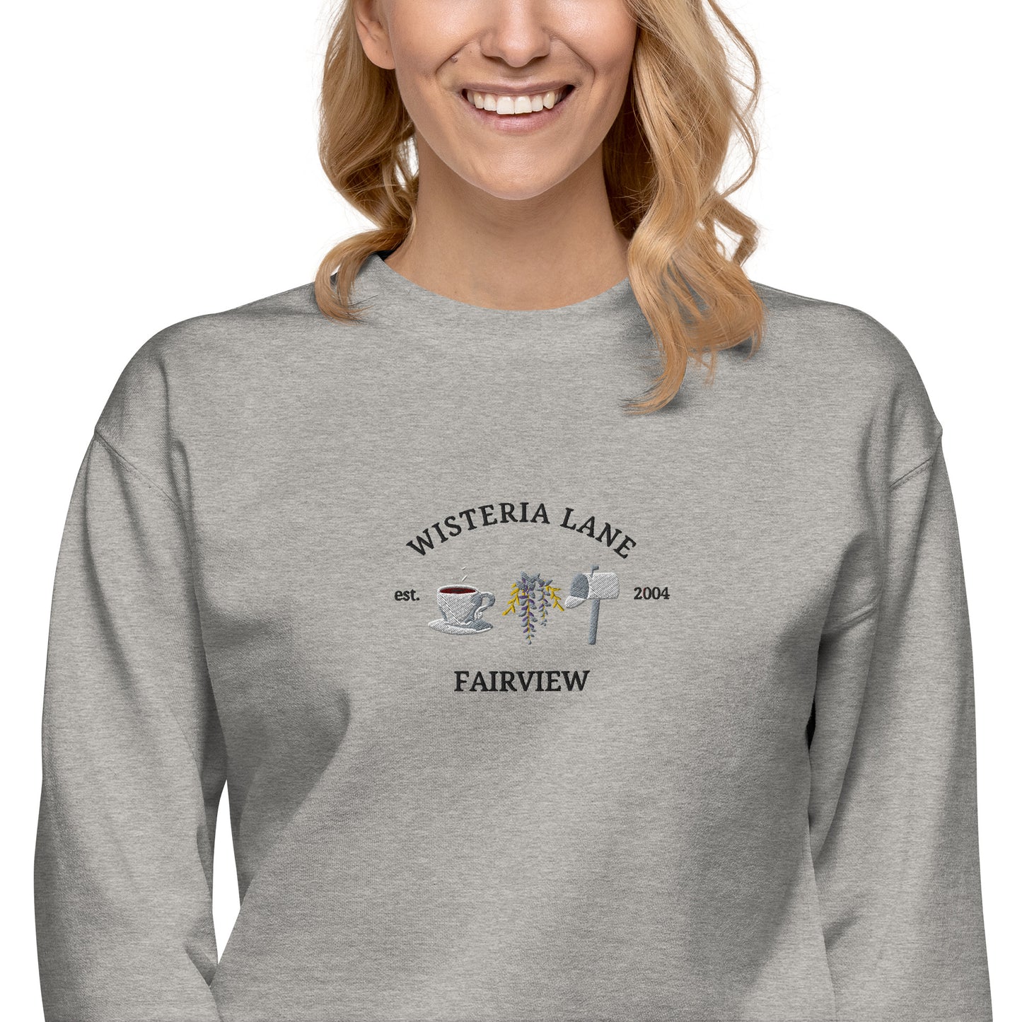 Embroidered Wisteria Lane Unisex Premium Crewneck