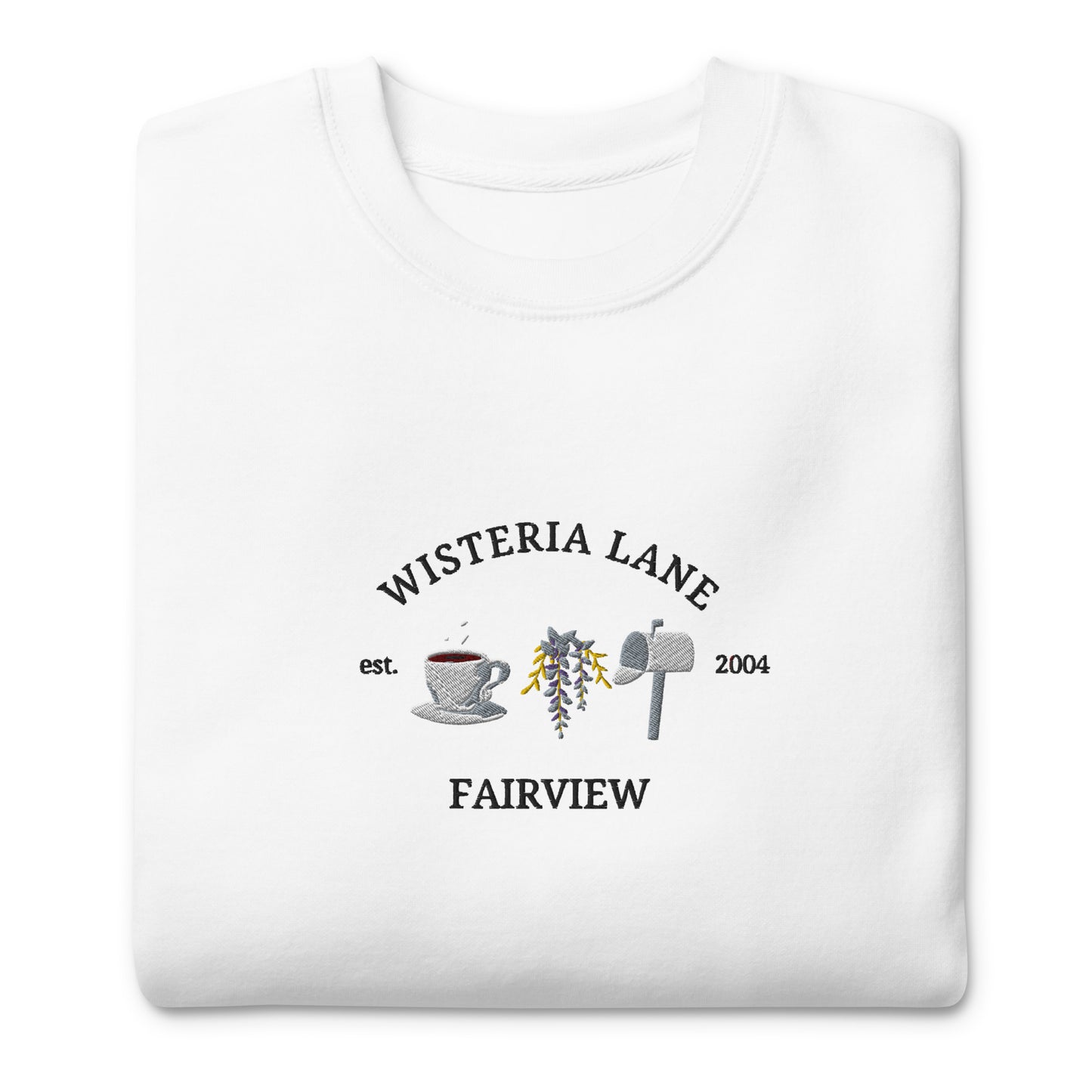 Embroidered Wisteria Lane Unisex Premium Crewneck