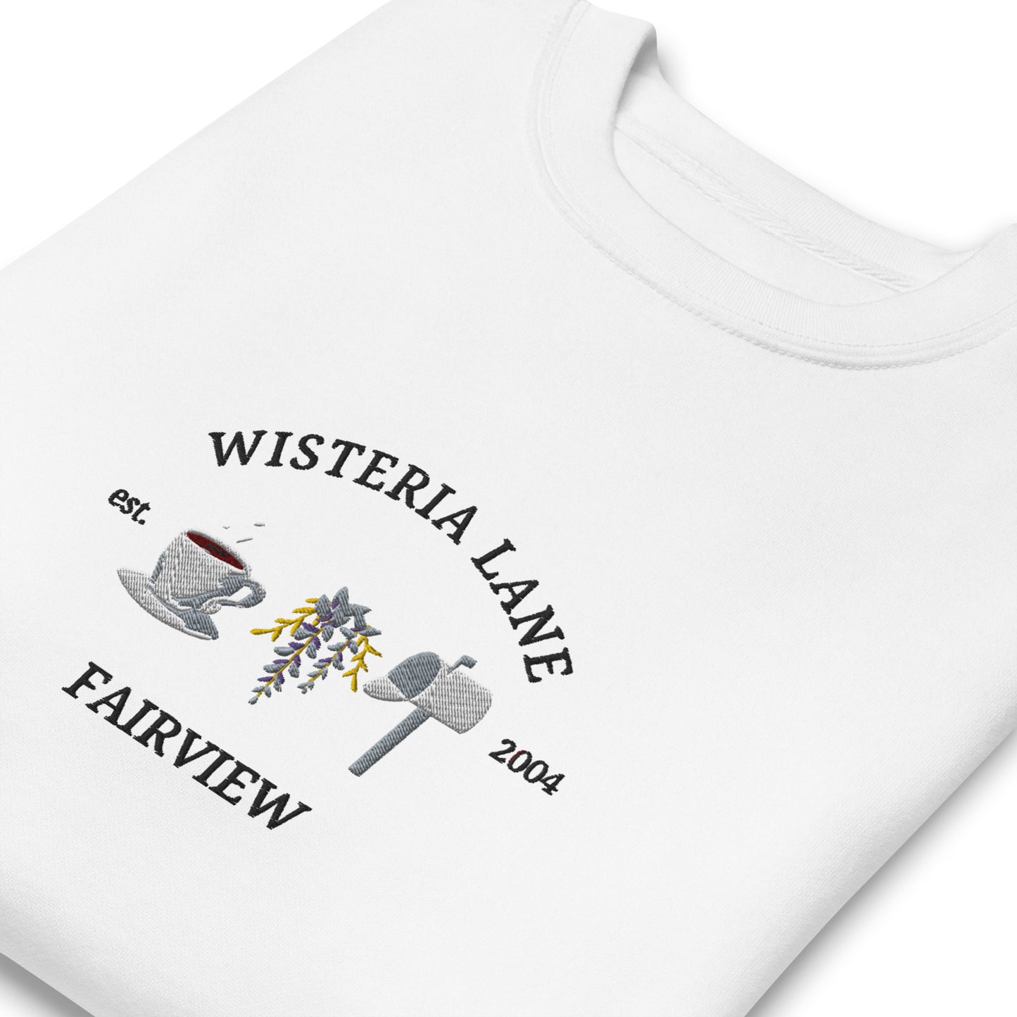 Embroidered Wisteria Lane Unisex Premium Crewneck